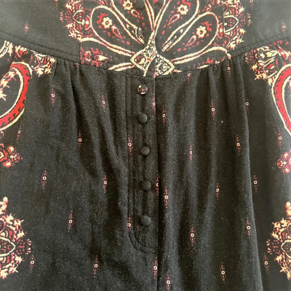 Free People Jumpsuit Womens Small Black Paisley Boho Cotton Gauze Good V-Neck